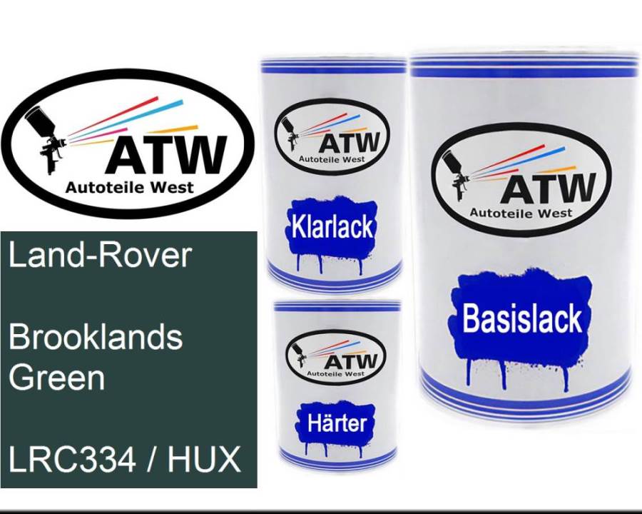 Land-Rover, Brooklands Green, LRC334 / HUX: 500ml Lackdose + 500ml Klarlack + 250ml Härter - Set, von ATW Autoteile West.